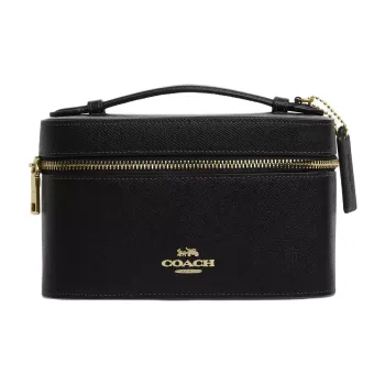 COACH Cross Grain Leather Makeup Bag Trumpets Women's Black