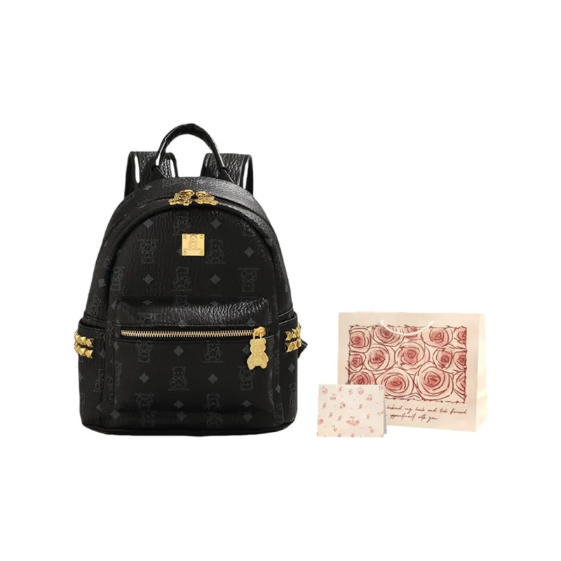 Rainbow Girl PU Backpack Regular Women's Pink/Brown/Ecru/Black-15