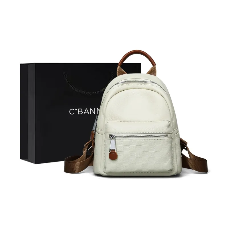 C°BANNER Cow Leather With Synthetic Leather Backpack Large Size Unisex Black/White-5