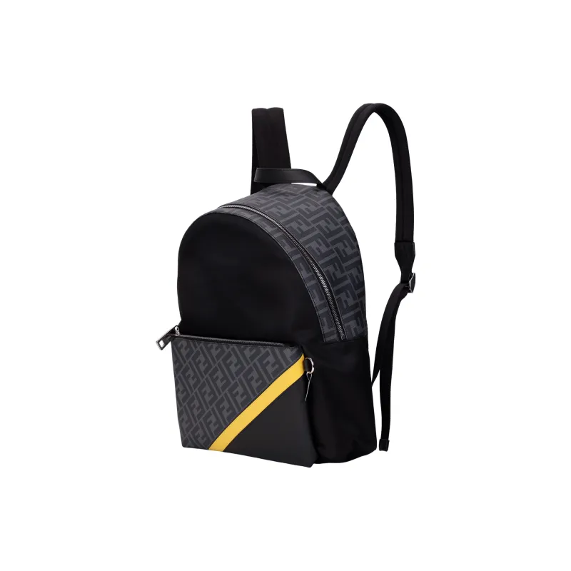 FENDI Artificial Leather Backpack Men's Black/Gray Color/Yellow-2