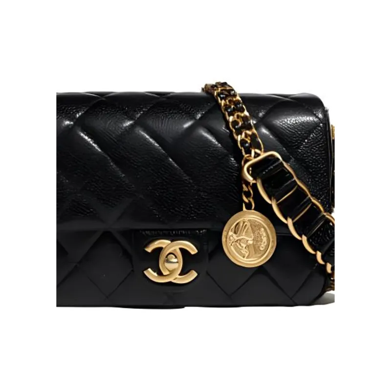 CHANEL Classic Flap CF Coin Collection Grain Embossed Calfskin Flap Bag, Shoulder Bag, Crossbody Bag Women's Black-3