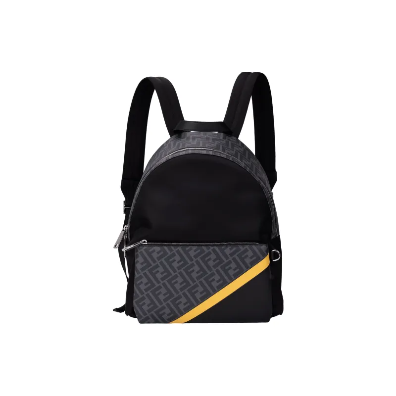 FENDI Artificial Leather Backpack Men's Black/Gray Color/Yellow-1