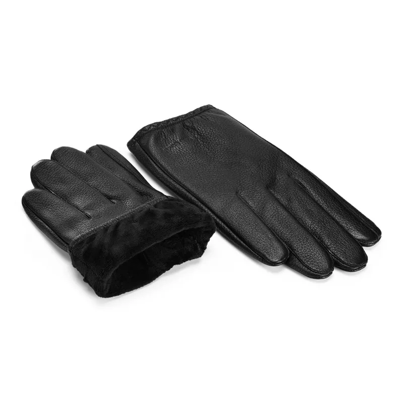 PIERRE CARDIN Sheepskin Gloves Men's Black, Light Coffee-1