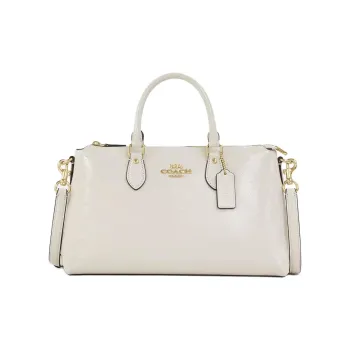 COACH Patent Leather Shoulder Bag Crossbody Bag Handbag Large Size Women's Pearl White