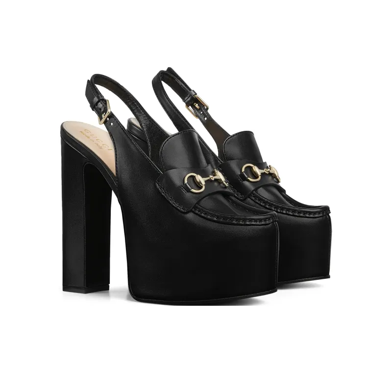 GUCCI Horsebit Loafers 14.5cm Women's Black-2