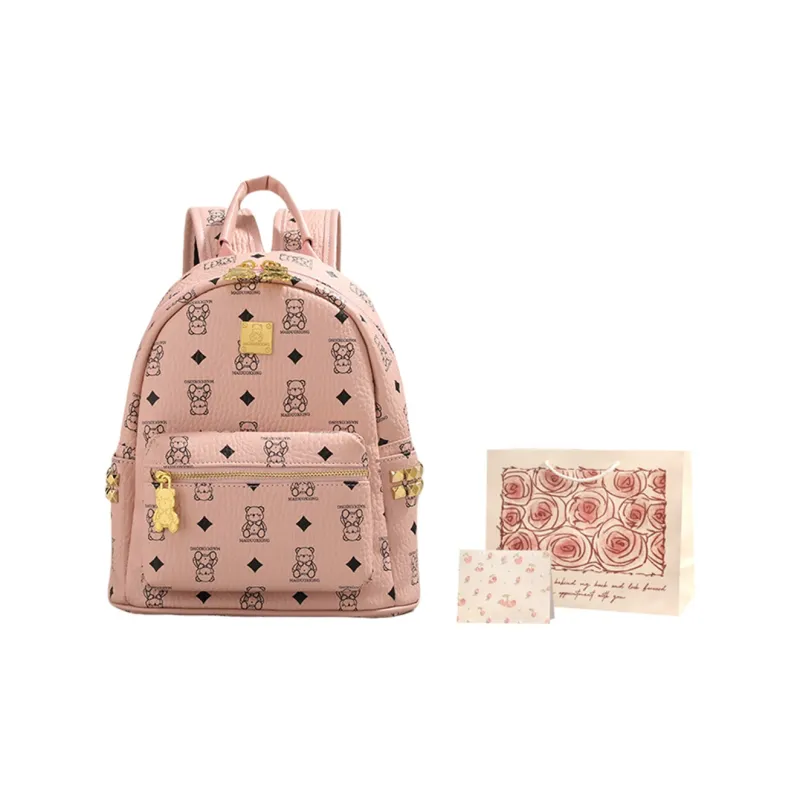 Rainbow Girl PU Backpack Regular Women's Pink/Brown/Ecru/Black-0