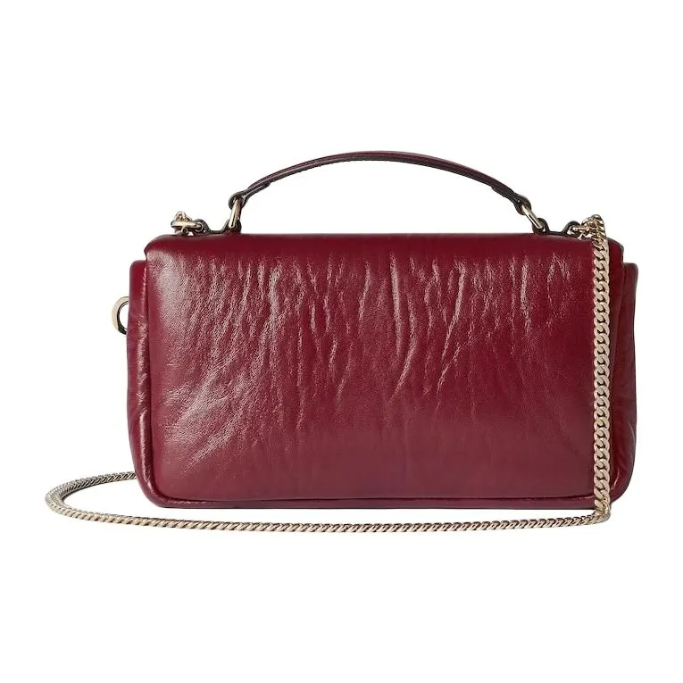 GUCCI Leather Shoulder Bag Crossbody Bag Handbag Small Size Women's Red-3
