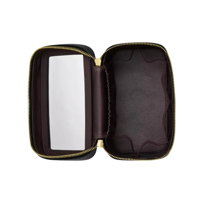 COACH Cross Grain Leather Makeup Bag Trumpets Women's Black-1