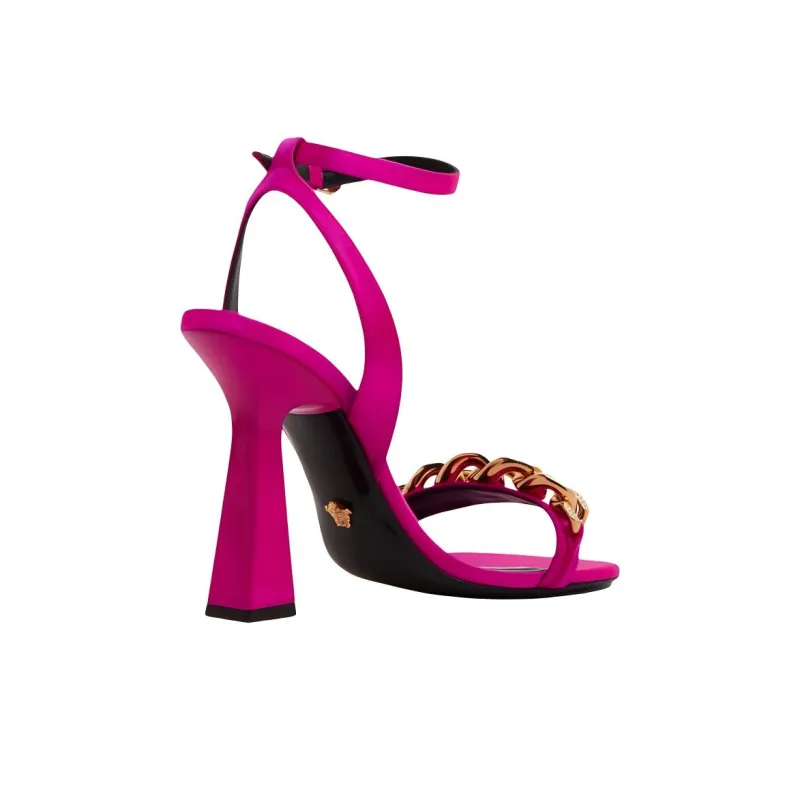 VERSACE Medusa 110mm Chain High Heeled Sandals Deep Fuchsia Satin Women's-3