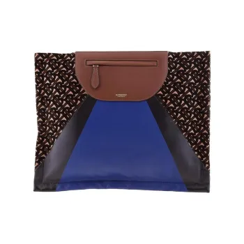 Burberry Olympia Leather Clutch Large Size Women's Blue & Brown