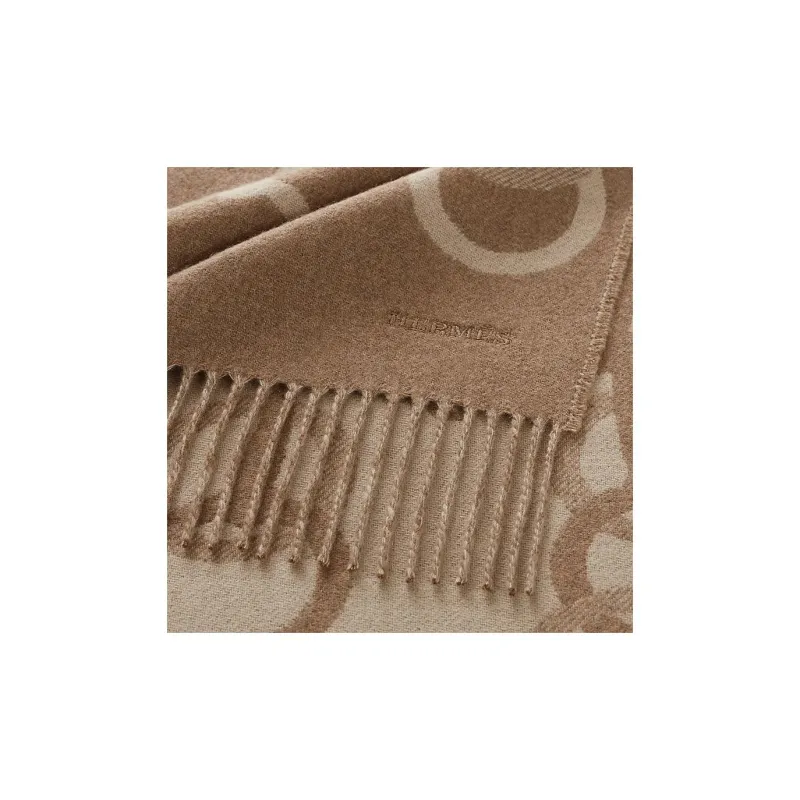 HERMES Cashmere Knit Scarves Unisex Beige-2