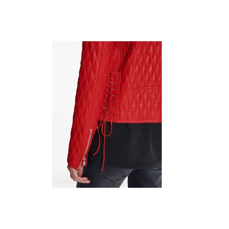 BALMAIN Lace-Up Detailed Leather Biker Jacket-2