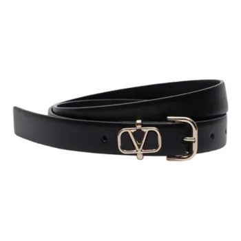 Valentino Metal Leather Belts Women's Black Width: 2CM
