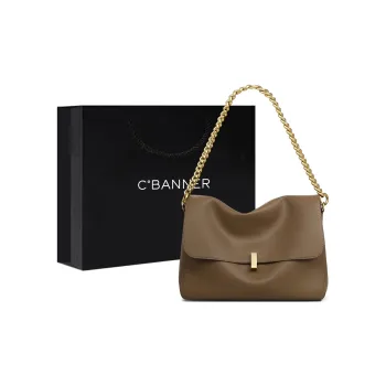C°BANNER Cow Leather With Synthetic Leather Shoulder Bag Women's Khaki