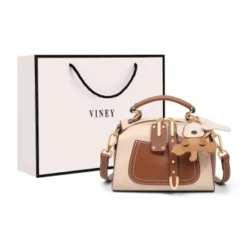 VINEY Cow Leather Handbag, Shoulder Bag, Crossbody Bag, Pillow Bag Small Size Women's White Peach Foam