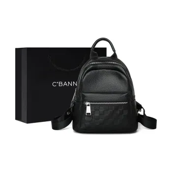C°BANNER Cow Leather With Synthetic Leather Backpack Large Size Unisex Black/White