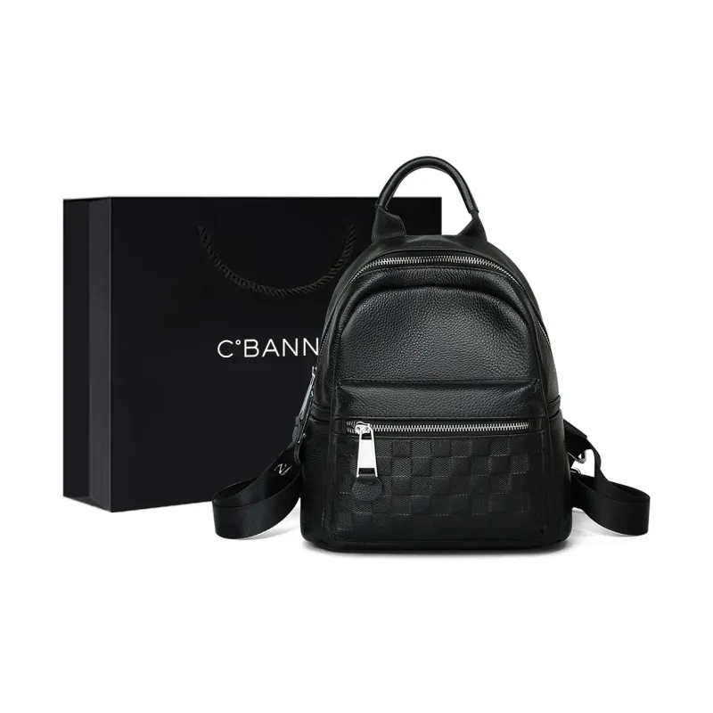 C°BANNER Cow Leather With Synthetic Leather Backpack Large Size Unisex Black/White-0