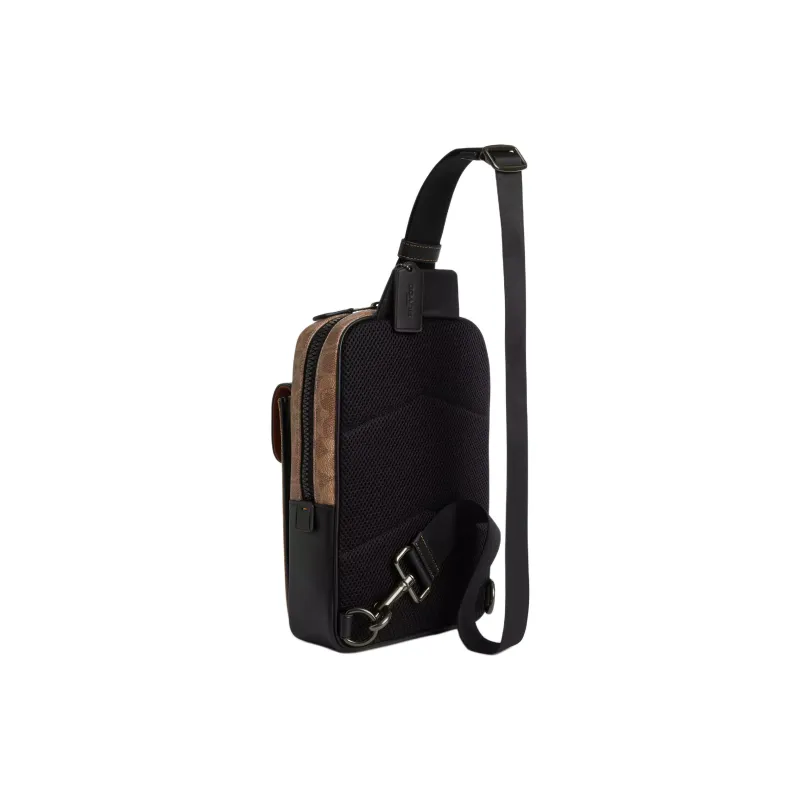 COACH Sullivan Coated Canvas Shoulder Bag Crossbody Bag Small Size Men's Tan & Black-1