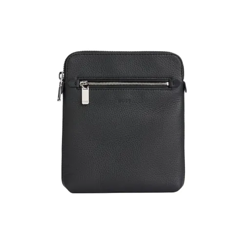 HUGO BOSS Cow Leather Envelope Bag, Shoulder Bag, Crossbody Bag Men's Black