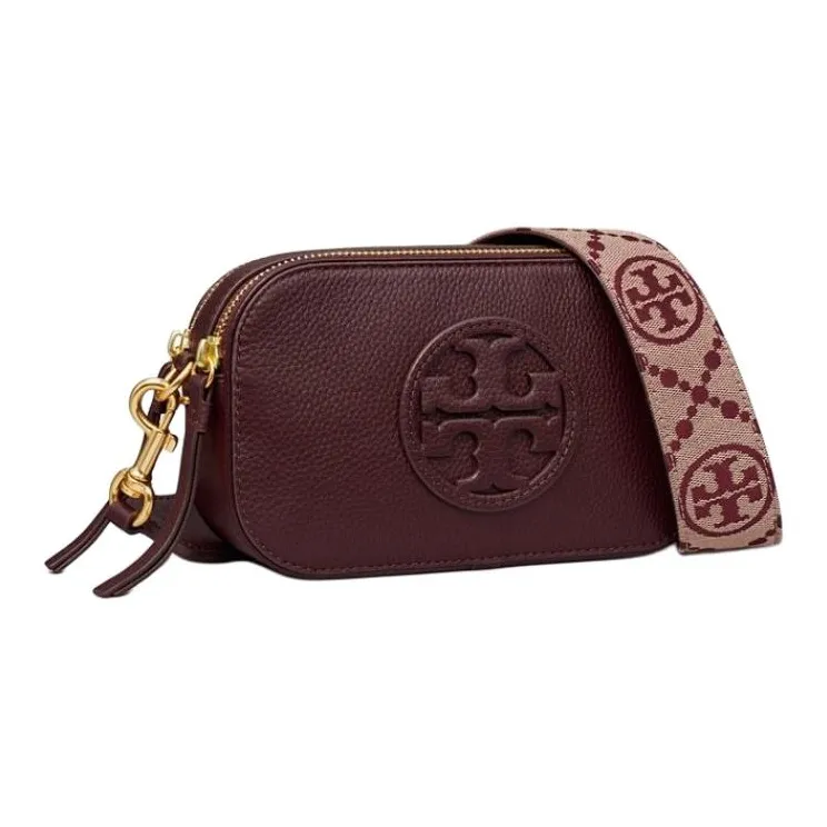 TORY BURCH Miller Litchi Grain Leather Shoulder Bag, Crossbody Bag Mini Women's Tan-1