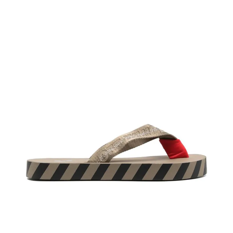 OFF WHITE Slip Resistant Flip Flops Men's Brown-1