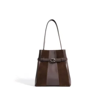 FAIRWHALE Cow Leather Bucket Bag, Handbag, Shoulder Bag Regular Women's Vintage Brown/Mocha
