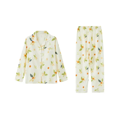 Sleep Students Dormitory Home Outerwear Ready Pajama Set Women's Apricot