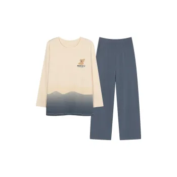 Montagut Pajama Set Autumn And Winter Season Men's 2 Pack Lake Blue