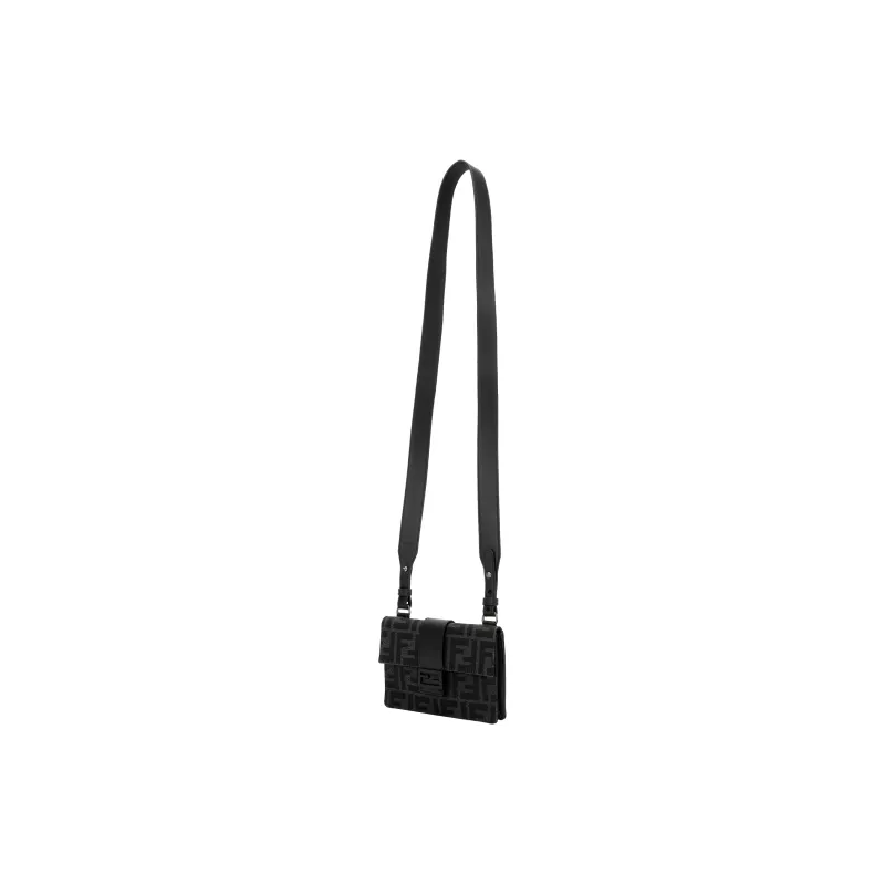 FENDI Jacquard Canvas With Leather Canvas Bag, Baguette Bag, Clutch, Crossbody Bag Regular Men's Black/Dark Gray-2