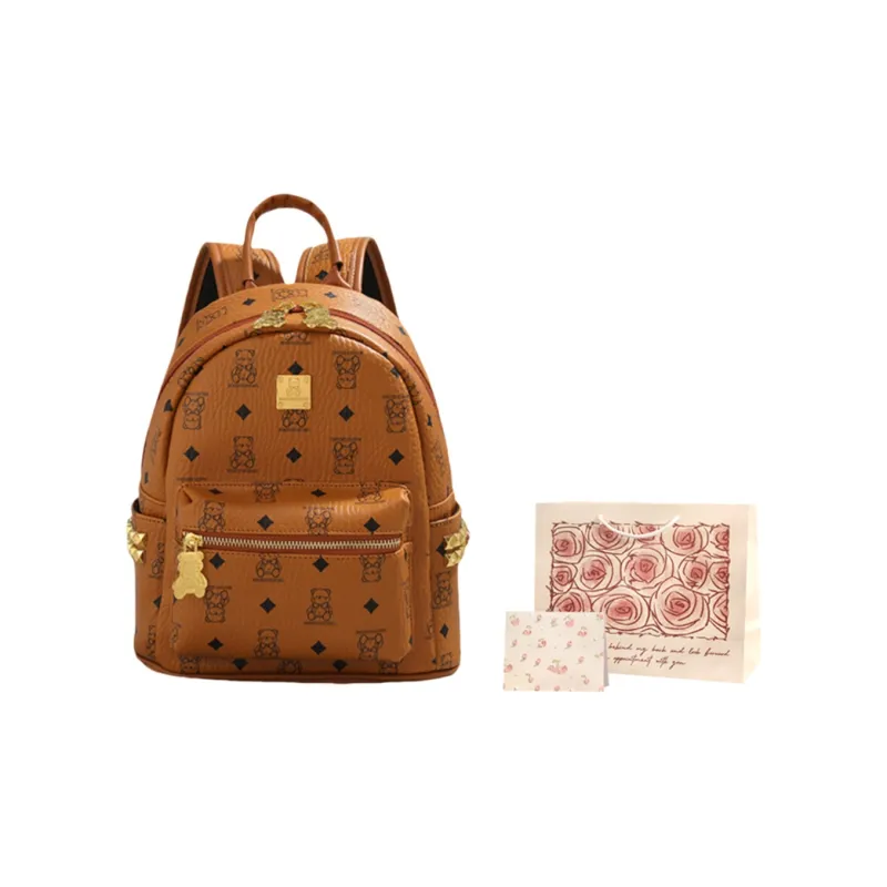 Rainbow Girl PU Backpack Regular Women's Pink/Brown/Ecru/Black-5