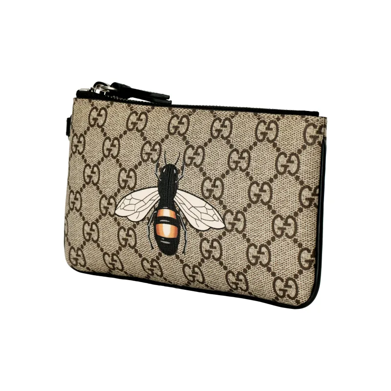 GUCCI Canvas With Leather Coin Purse Clutch Men's Beige/Ebony-2