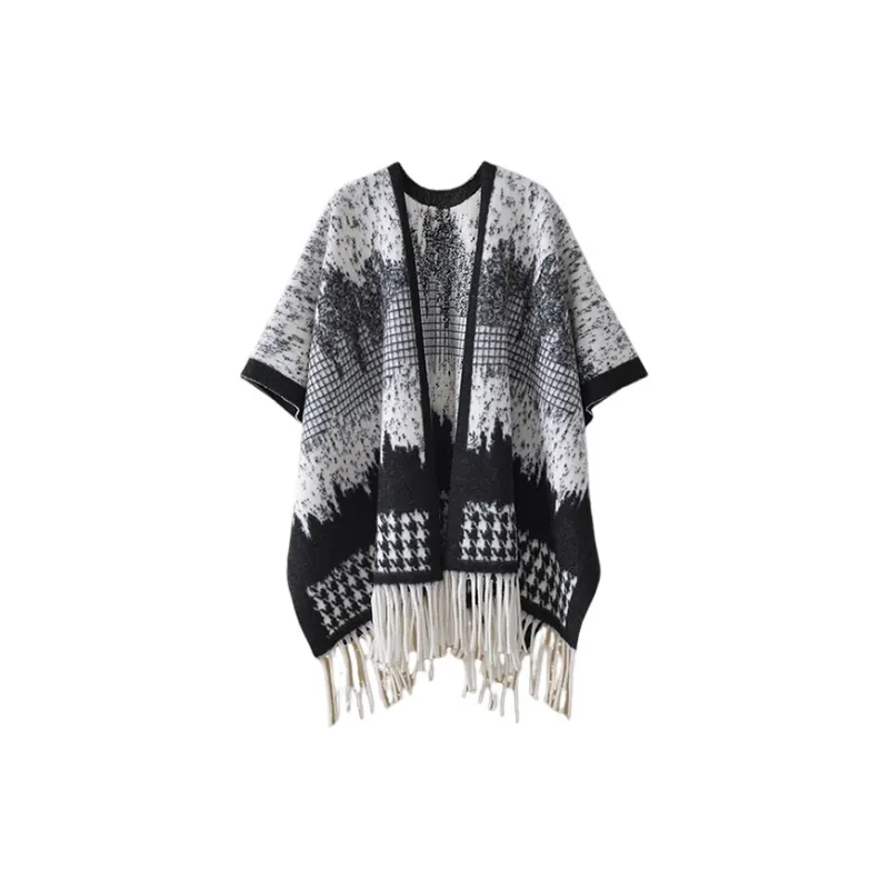 EQUIPMENTELEGANT Shawls Women's Coffee/Black White/Snowflake-0