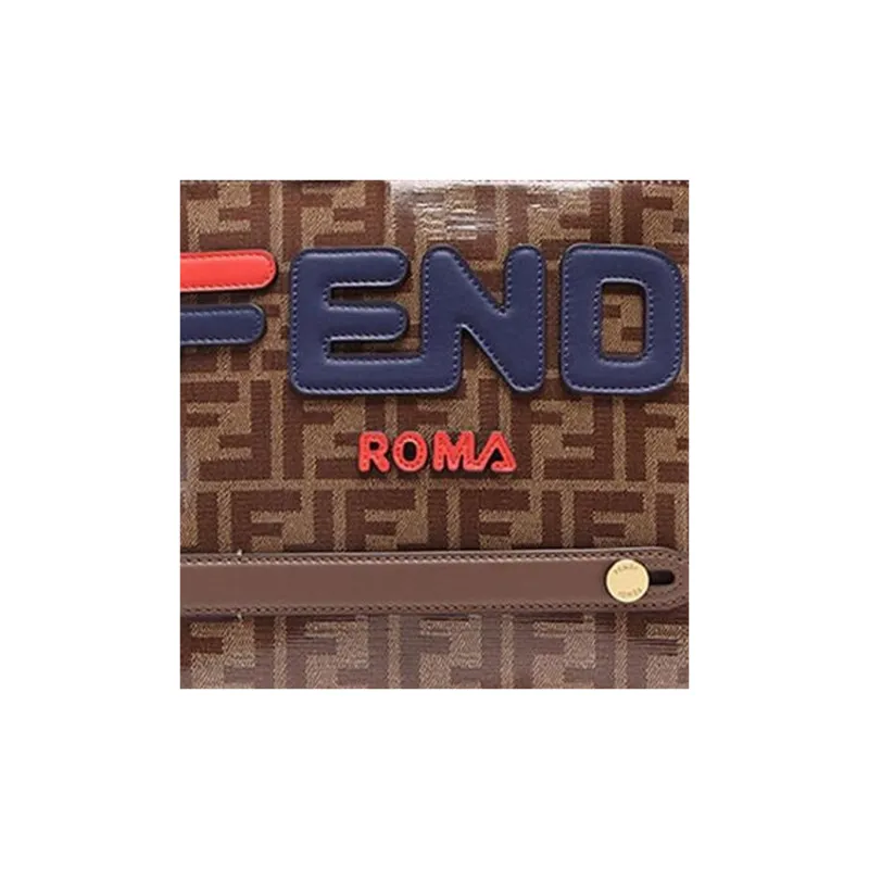 FENDI FILA Collaboration Coated Canvas With Leather Shoulder Bag, Crossbody Bag Men's Brown & Blue Red-4