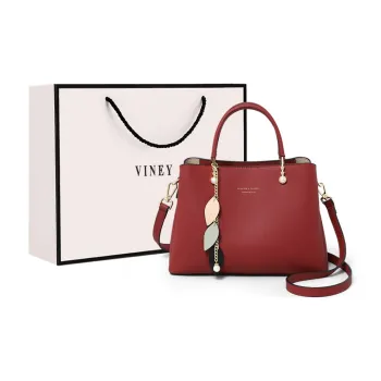 VINEY Cow Leather Portable One Shoulder Crossbody Mom Bag Medium Size Women's Red