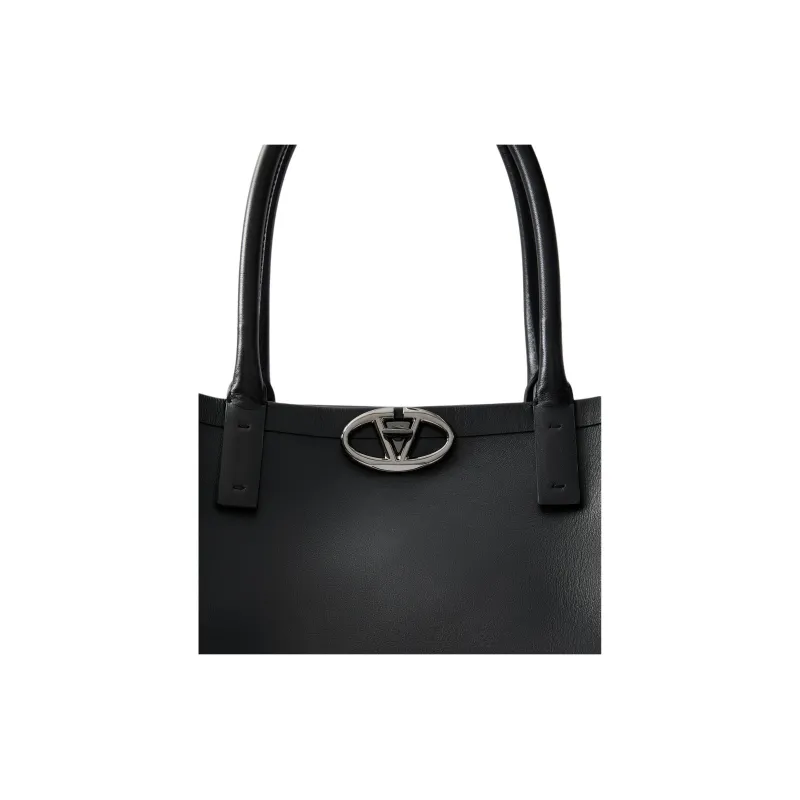Valentino Vlogo Leather Tote Bag Shopping Bag Handbag Medium Size Men's Black-5