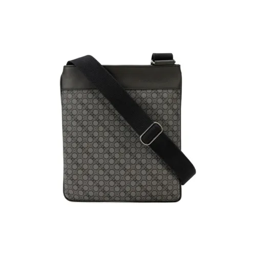 FERRAGAMO Leather Shoulder Bag Crossbody Bag Men's Gray Black