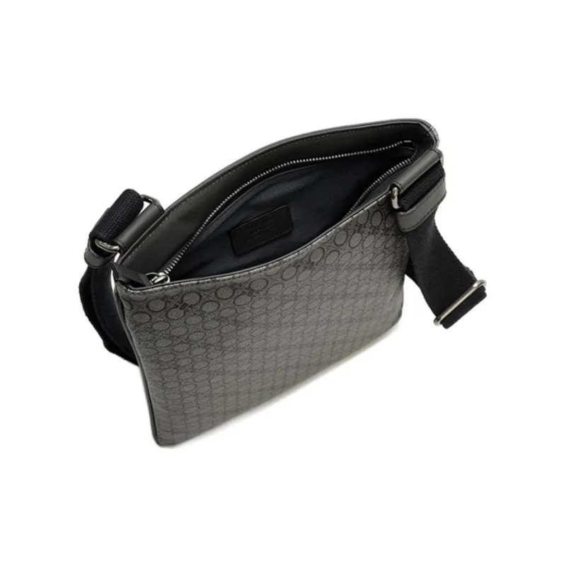 FERRAGAMO Leather Shoulder Bag Crossbody Bag Men's Gray Black-2
