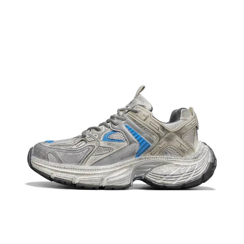 TEXWOOD Cushioning Anti Slip Wear Resistant Breathable Height Increasing Low Top Chunky Sneakers Men's Gray Blue-1