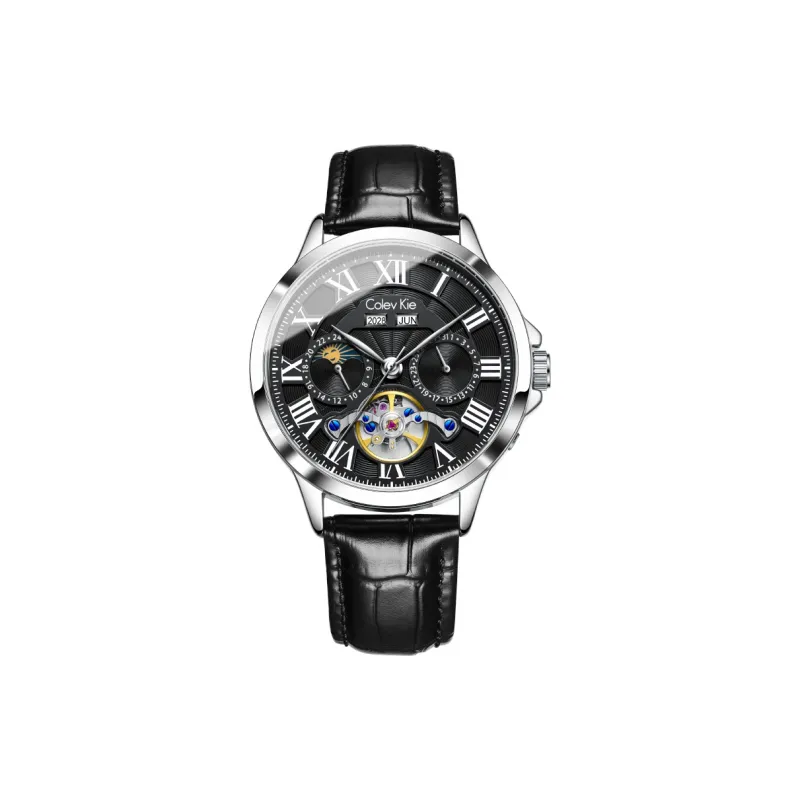 Colev Kie Automatic Mechanical Movement Genuine Leather Strap Men's Watches White Dial-7