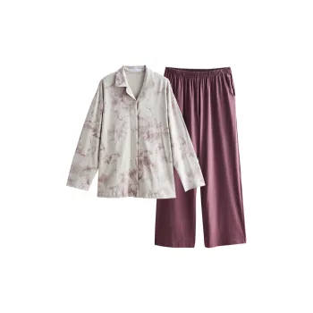 Same Language Pajama Set Spring And Fall Women's Purple Cloud Gray