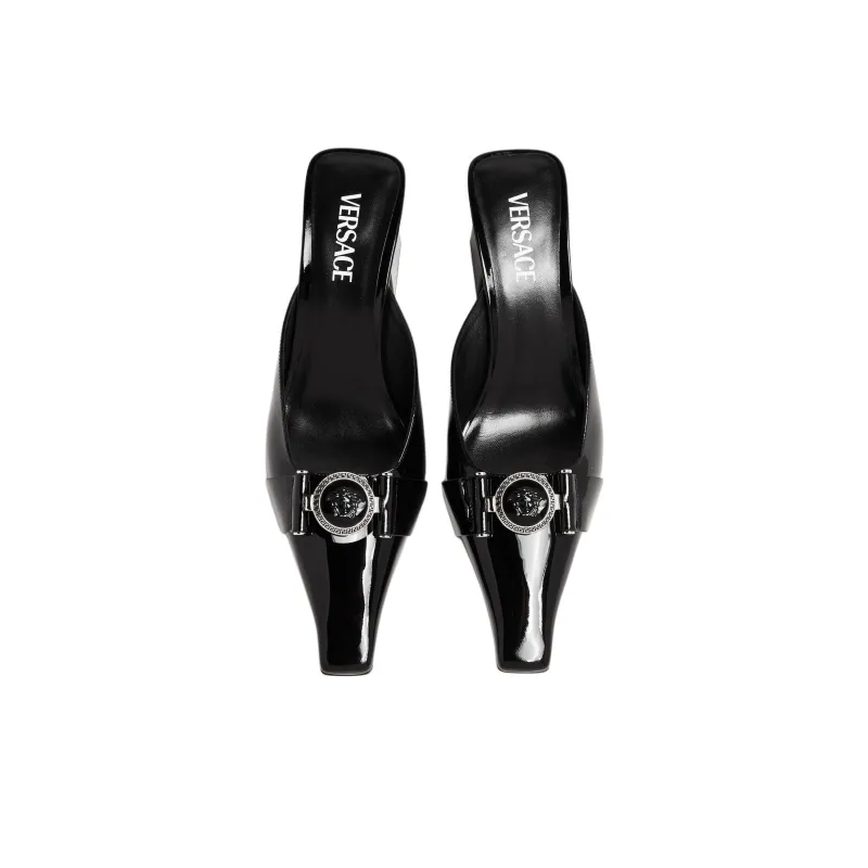 VERSACE Medusa Patent-finish Leather Mules-4