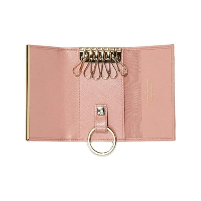 FERRAGAMO Saffiano Leather Key Pouch Women's Pink-1
