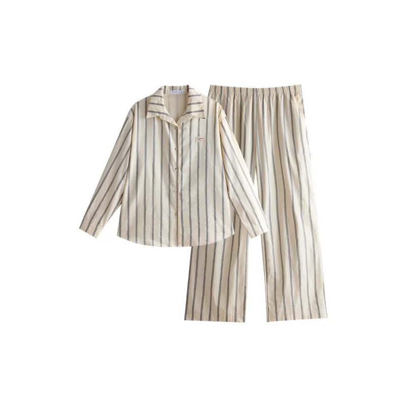 Same Language Pajama Set Women's Light Apricot Vertical Stripes-0