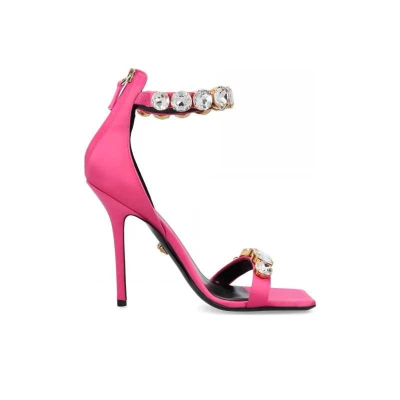 VERSACE 110mm Crystal-embellished Satin Sandals-1