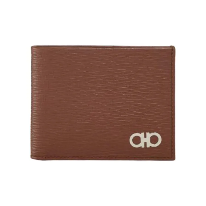 FERRAGAMO GANCINI Hammered Texture Calfskin Wallet Men's Earth Tone & Blue Ocean-0