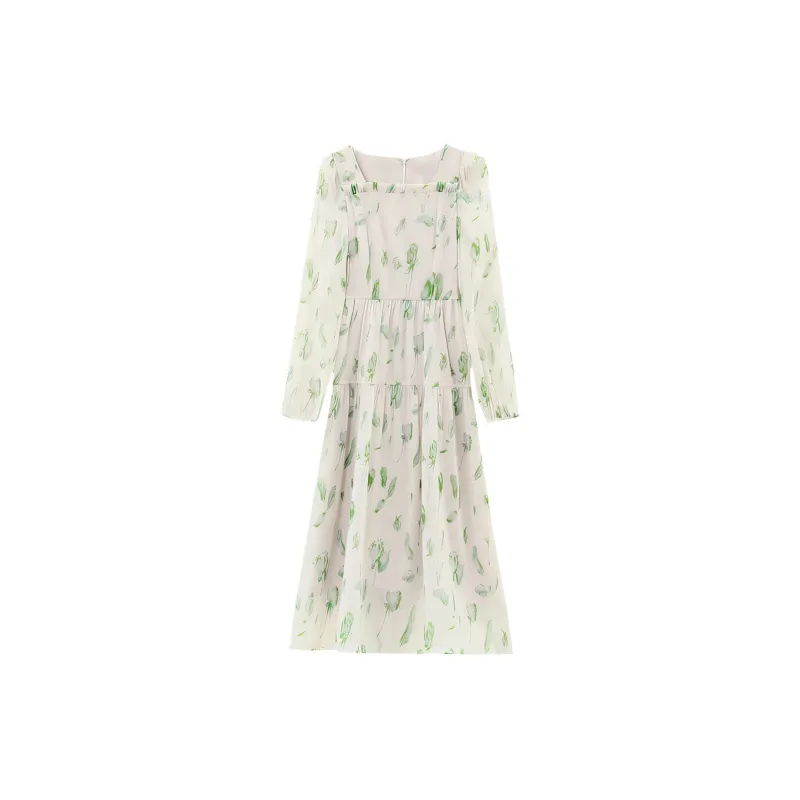 Fashion Long Sleeved Dress Women's Fresh Light Green-4