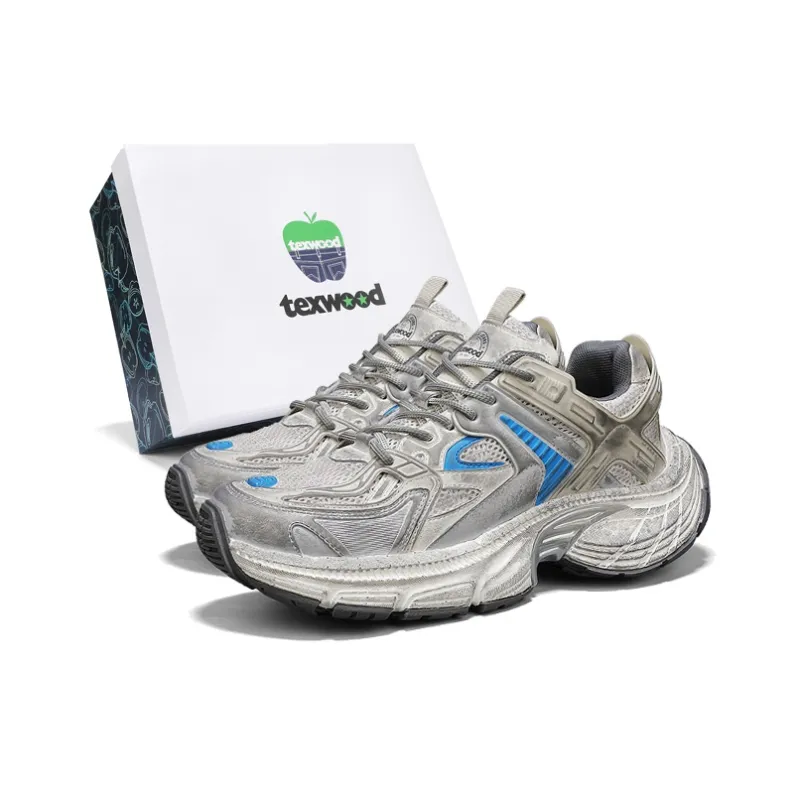 TEXWOOD Cushioning Anti Slip Wear Resistant Breathable Height Increasing Low Top Chunky Sneakers Men's Gray Blue-0