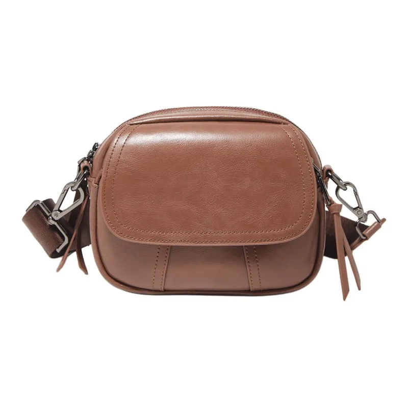 Marino Orlandi Cow Leather Small Round Bag, Small Square Bag, Shoulder Bag Trumpets Women's Coffee-1