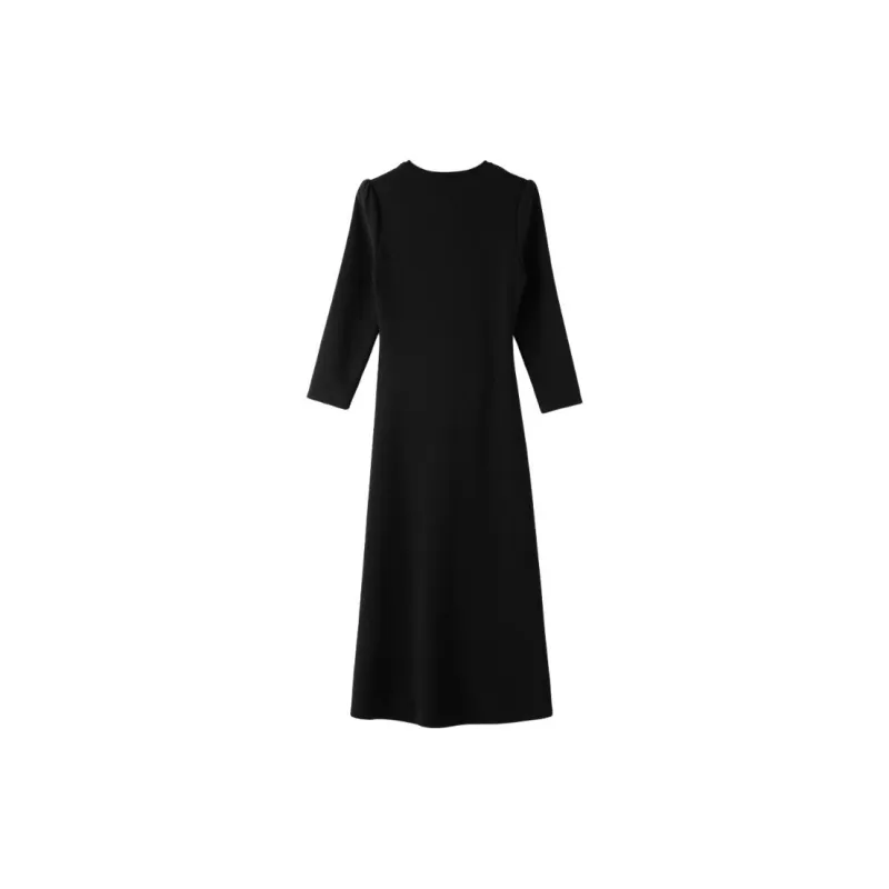Late White Long Sleeved Dresses Women's Black-1