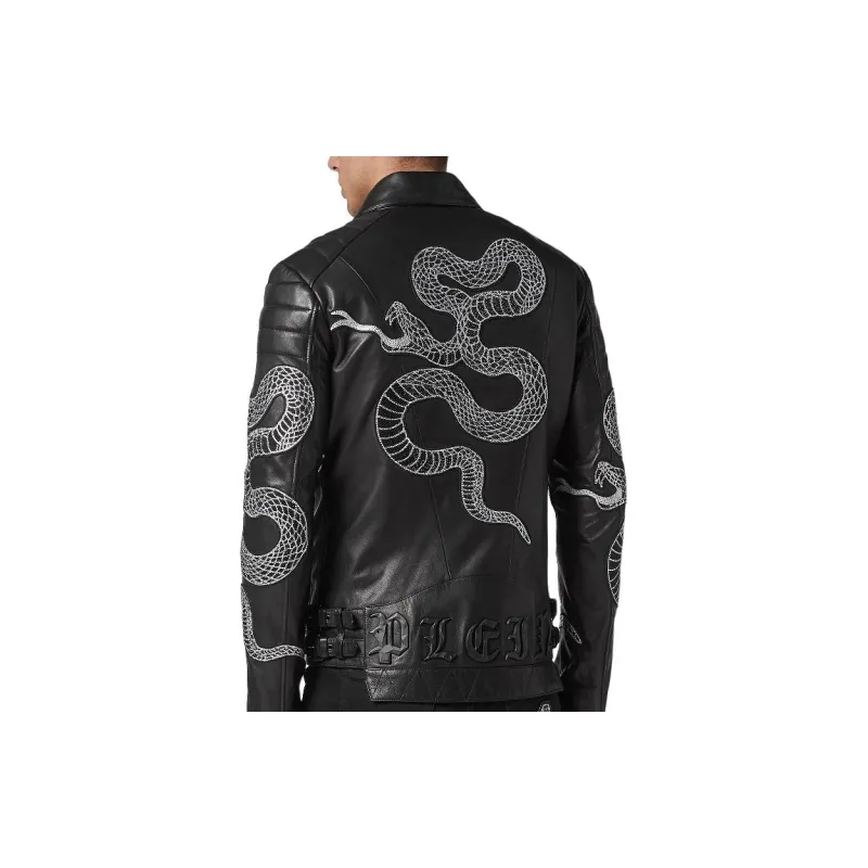 PHILIPP PLEIN Snake print Biker Jacket-4